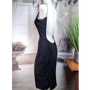 Jessica Mcclintock Black Party Cocktail Dress Sz 5 Rinestone Straps Low Back